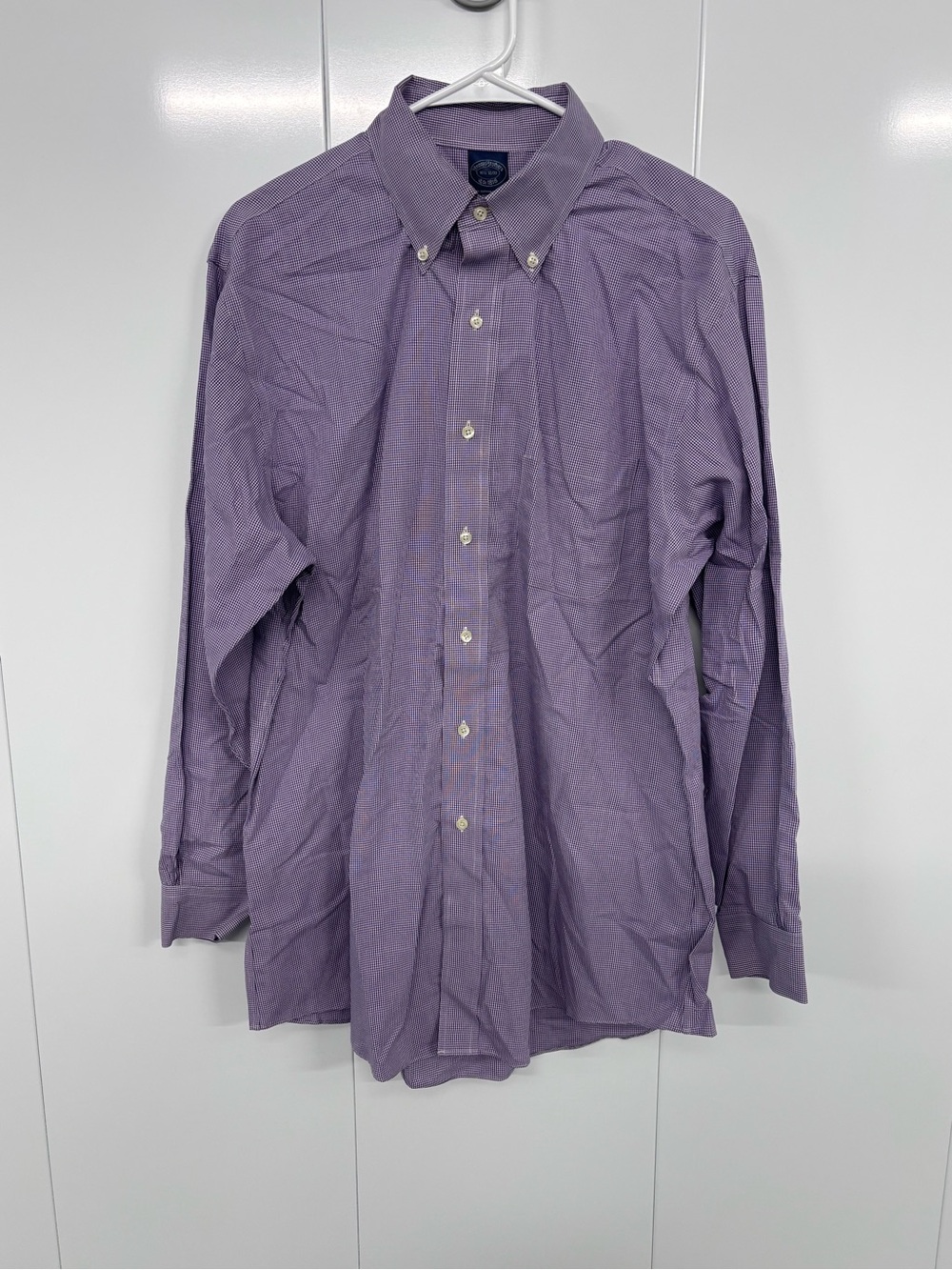 Brooks Brothers Non-Iron Button-Down Dress Shirt 16.5 32/33 Purple Check